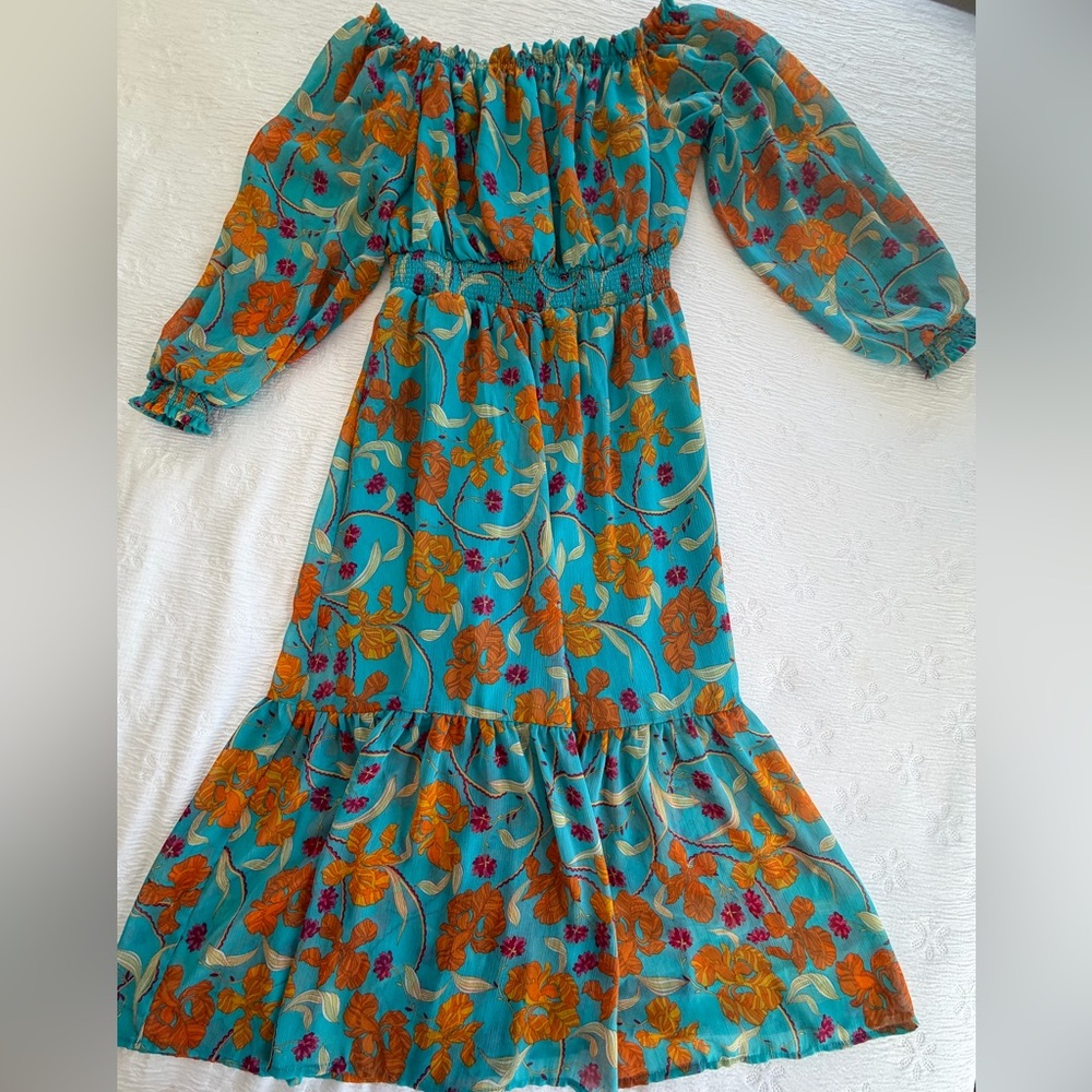 Sophia Vergara Summer Maxi Dress teal orange floral size M - Picture 10 of 10